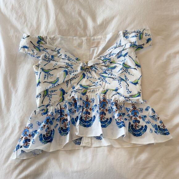 Peter Pilotto Off-Shoulder Bird Print Top Size US 8 Designer Blouse - Picture 2 of 6